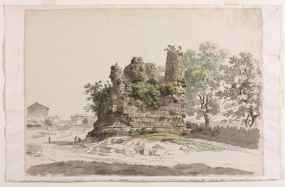 Das sogenannte Grab der Curiatii-Brüder in Albano, mit der Kirche der Madonna, um 177 von Carlo Labruzzi