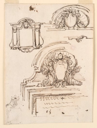 Zeichnung, Skizzen für Rahmen, für die Sakristei von St. Peter, 1740–58 von Carlo Marchionni