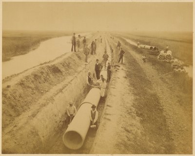 Aquädukt von Venedig (neue Leitung). Baustelle des Damms von Carlo Naya