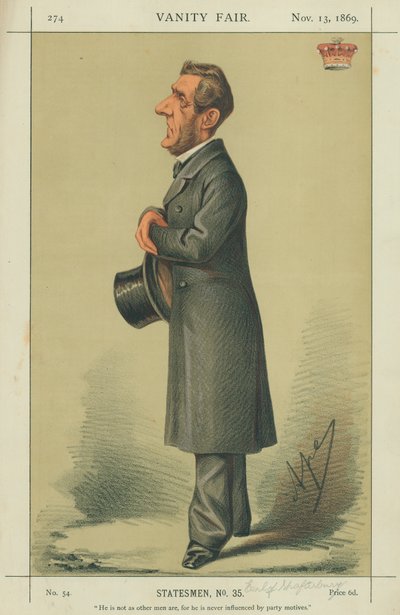 Earl of Shaftesbury, Er ist nicht wie andere Männer, denn er wird nie von Parteimotiven beeinflusst, 13. November 1869, Vanity Fair Karikatur von Carlo Pellegrini