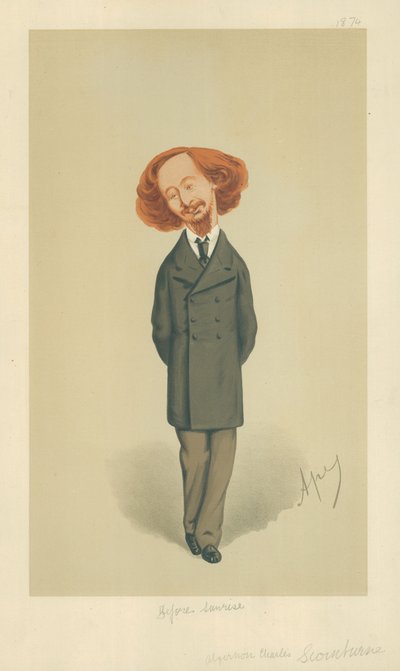 Mr. Algernon Charles Swinburne, Vor Sonnenaufgang, 21. November 1874, Vanity Fair Karikatur von Carlo Pellegrini