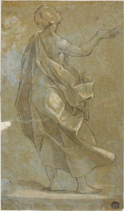Stehende drapierte männliche Figur mit erhobenem rechten Arm von Carlo Urbino