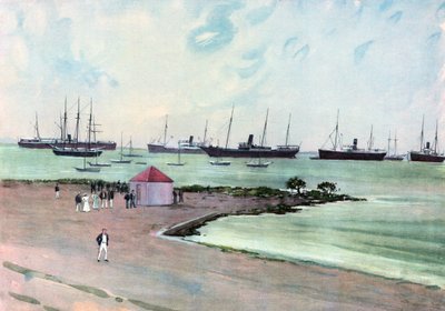 Erbeutete spanische Schiffe vor Anker im Man-of-War-Hafen, Key West. - Blick von der Esplanade in der Nähe der US-Armeekaserne von Carlton Theodore Chapman