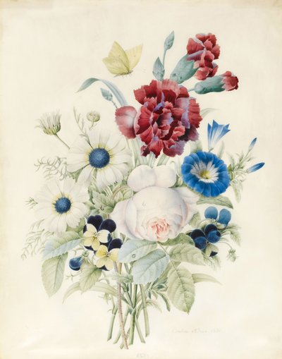 Ein Blumenstrauß mit einer Rose, einer blauen Winde und Stiefmütterchen, 1830 von Caroline Adrien