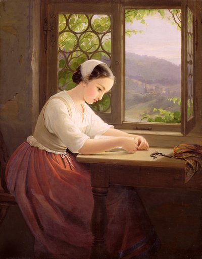 Mädchen liest am offenen Fenster von Caroline von der Embde