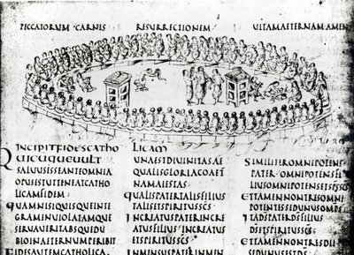 Illustration einer Szene aus einem der Psalmen, aus dem Utrechter Psalter, Kopie des Originals aus Reims, jetzt in der Universitätsbibliothek Utrecht von Carolingian School