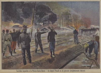 Zerstörung eines Öl- und Benzindepots bei einem Brand in La Plaine-Saint-Denis, Paris von Carrey