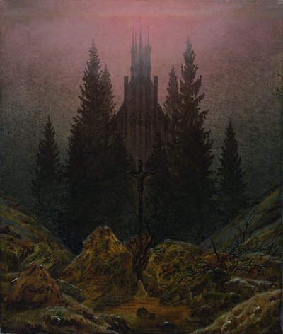 Kreuz und Kathedrale im Gebirge von Caspar David Friedrich