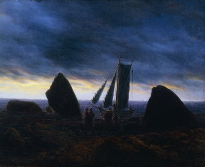 Fischerboot zwischen Findlingen am Ostseestrand von Caspar David Friedrich