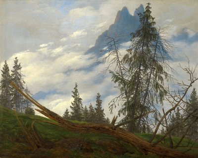 Berggipfel mit treibenden Wolken von Caspar David Friedrich
