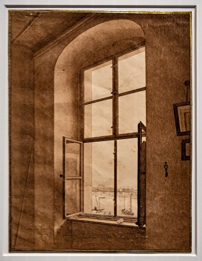 Blick aus dem Atelier des Künstlers, Fenster links von Caspar David Friedrich