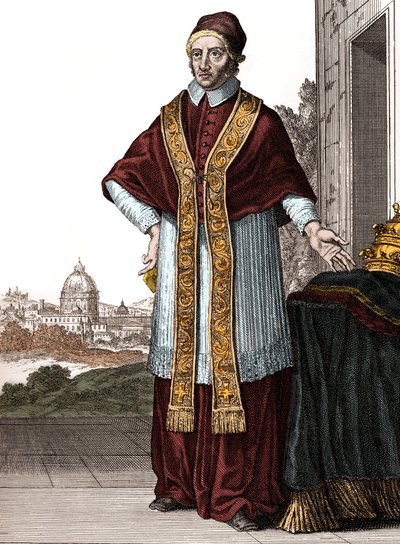 Porträt von Papst Clemens XI. (Clemente oder Clemens) (Papst von 1700 bis 1721) - Zeichnungen von Caspar Luyken - Graviert und veröffentlicht von Christoph Weigel (Nürnberg 1703) von Caspar Luyken