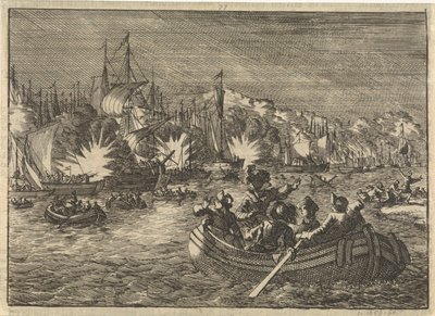 Spanische Flotte auf der Schelde von Holländern erobert und verbrannt, 1631 von Caspar Luyken