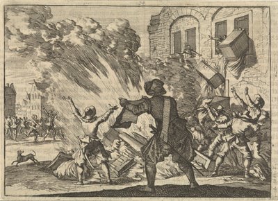 Zollhaus in Lyon wird geplündert aufgrund erhöhter Steuern, 1625 von Caspar Luyken