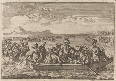 Aus Savoyen vertriebene Waldenser kehren 1689 in Booten über den Genfersee in ihr Land zurück von Caspar Luyken