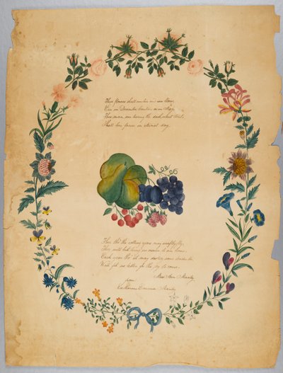 Ohne Titel (Gedicht und dekorativer Kranz) von Catherine Emma Manley