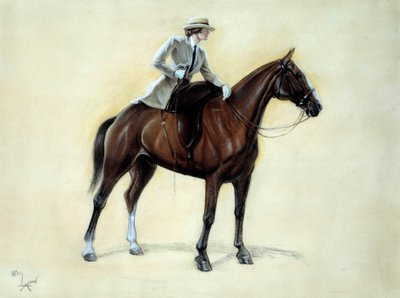 Ein eleganter Reiter steigt zu einer Amazone auf. Zeichnung von Cecil Aldin (1870-1935) 19. Jahrhundert Private Sammlung von Cecil Charles Windsor Aldin