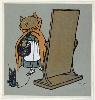 Katze vor ihrem Spiegel - Zeichnung von Cécil Aldin von Cecil Charles Windsor Aldin