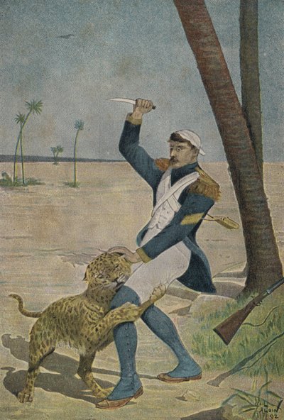 Französischer Soldat von einem Panther in Ägypten angegriffen von Cecil Charles Windsor Aldin