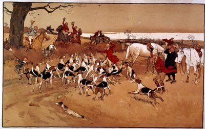 Jagdszene: Schießen. Gravur von Cecil Aldin (1870 -?), England. Private Sammlung von Cecil Charles Windsor Aldin