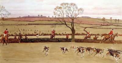 Jagdszene, die Mannschaft Alicestone. Aquarell von Cecil Aldin (1870-1935) 19. Jahrhundert Private Sammlung von Cecil Charles Windsor Aldin