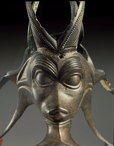 Keltische Kunst: dekoratives Element eines Bronzekruges in Form eines fantastischen Kreaturenkopfes. 3. Jahrhundert v. Chr. Aus Brno Malomerice (Mähren). Brno, Mährisches Museum von Celtic