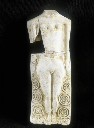 Frau mit drei Brüsten. Statuette des keltischen Töpfers „Rextuguenos“, signiert und mit Rouelles (einziger bekannter armorikanischer Töpfer), für Laraire (Gebetsplatz in einer römischen Villa) von Celtic