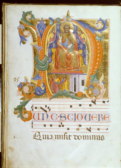 Initiale N mit dem thronenden Heiligen Petrus und der Befreiung des Heiligen Petrus von Cenni di Francesco