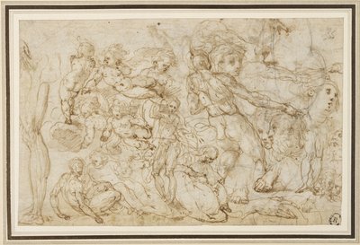 Blatt mit Figurenstudien, ca. 1600 (Tinte und Waschung, Bleistift, Kreide auf Büttenpapier) von Cesare Pollini