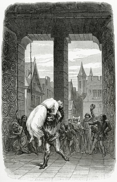 Quasimodo rettet Esmeralda vor der Hinrichtung - Illustration aus Notre Dame de Paris, 19. Jahrhundert von Charles Alexandre Lesueur
