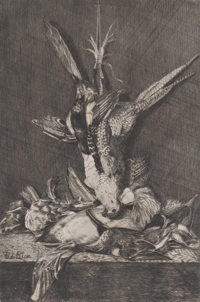Jagdtrophäe mit Wildvögeln und Artischocke von Charles Alphonse Deblois