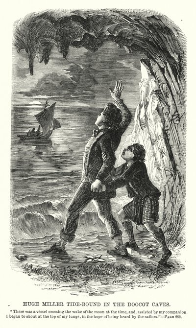Hugh Miller in den Doocot-Höhlen gefangen von Charles Altamont Doyle