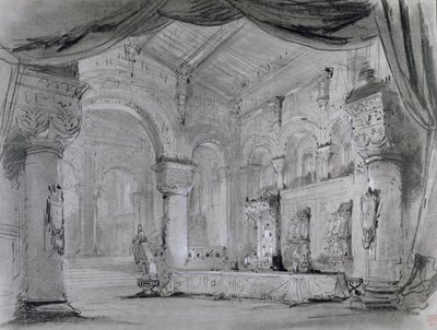 Bühnenbild des Palastinneren für eine Aufführung der Oper 
