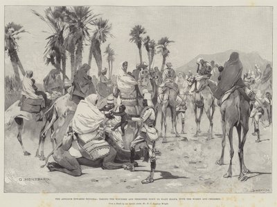 Der Vormarsch nach Dongola, Verwundete und Gefangene nach Wady Halfa bringen, mit Frauen und Kindern von Charles Auguste Loye