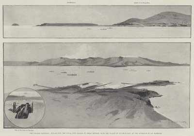Die chinesische Frage, Wei-Hai-Wei, der Marinehafen, der an Großbritannien verpachtet wurde, mit der Insel Liu-Kung-Tau am Eingang zu seinem Hafen von Charles Auguste Loye