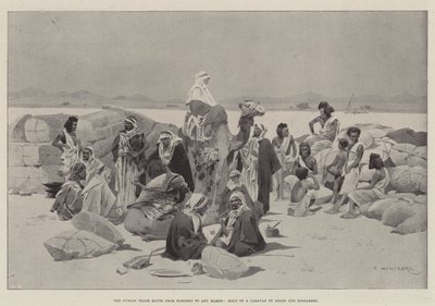 Die nubische Handelsroute von Korosko nach Abu Hamed, Halt einer Karawane von Arabern und Bishareen von Charles Auguste Loye