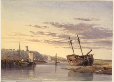 Fischerboote im Hafen von Rye, mit einer Windmühle in der Ferne von Charles Bentley