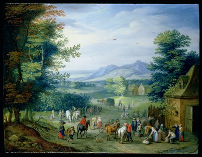 Die Weinlese, Figuren in einer ländlichen Landschaft von Charles Beschey