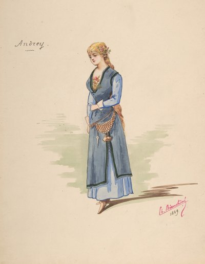Kostümentwurf für Andrey, Beschreibungsblatt der Accessoires, 1889 von Charles Bianchini
