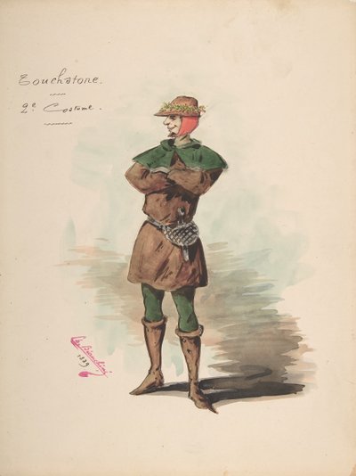 Kostümentwurf für Touchstone [a], Beschreibungsblatt des Kostüms und Zubehörs..., 1889 von Charles Bianchini