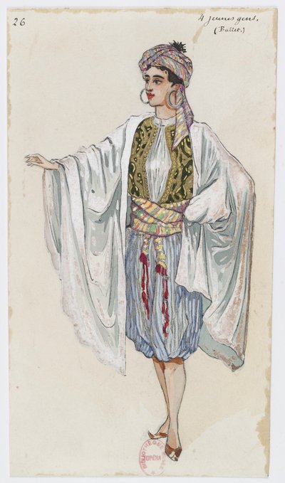 Holmès - La montagne noire - Kostümentwürfe von Charles Bianchini - 26. Vier junge Männer. Ballett von Charles Bianchini