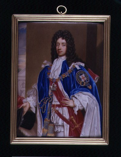 Porträtminiatur von John Manners, 2. Herzog von Rutland (1676-1721) in Garter-Roben, ca. 1715 von Charles Boit