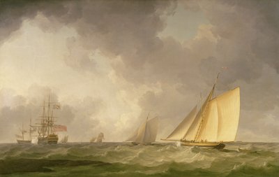 Kutter hart am Wind bei frischer Brise, mit anderen Schiffen, ca. 1750 von Charles Brooking