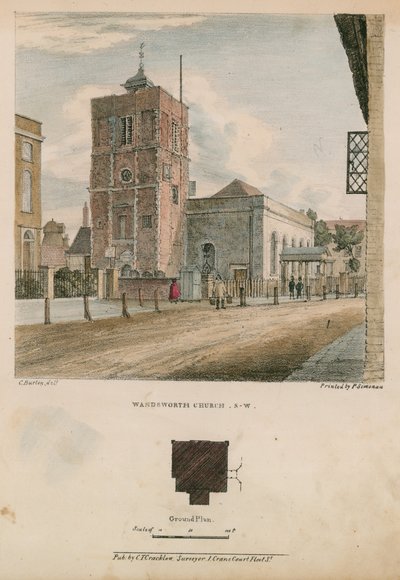 Südwestansicht der Kirche von Wandsworth von Charles Burton