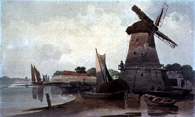 Ansicht auf die Themse, mit Windmühle und Booten von Charles Calvert