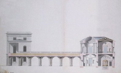 Querschnitt des Achatpavillons und des Hängenden Gartens in Zarskoje Selo, ca. 1780 von Charles Cameron