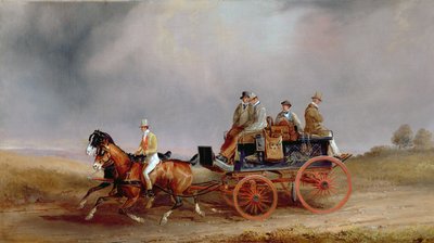 Auf die Jagd gehen; ein Postillion und ein Paar mit einem Jagdwagen von Charles Cooper Henderson