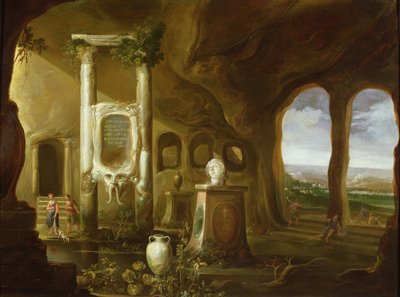Ein Denkmal für Augustus, in einer Grotte mit Figuren, 17. Jahrhundert von Charles Cornelisz de Hooch