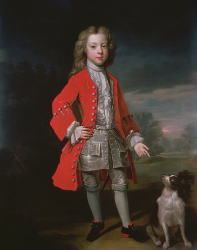 Porträt eines Jungen mit roter Jacke und seinem Spaniel von Charles DAgar