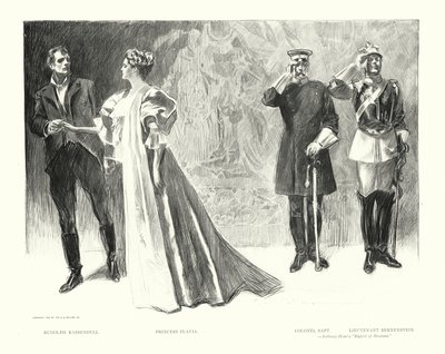 Rudolph Rassendyll, Prinzessin Flavia, Oberst Sapt, Leutnant Bernenstein (Lithographie) von Charles Dana Gibson